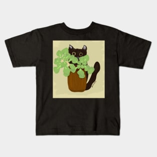 Black cat and houseplant Kids T-Shirt